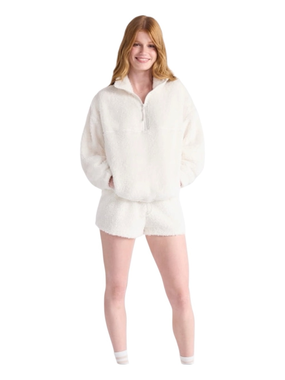 No Boundaries Cozy Plush Fleece Half-Zip Pullover Jacket - Ivory Sz Medium